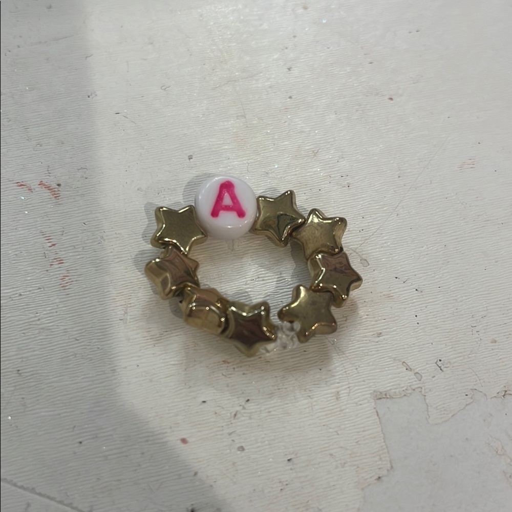 Gold Star “A” initial beaded ring